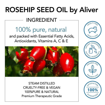 Rosehip Oil - Organic Cold Pressed 100% Pure Natural, Hydrating, Nourishing