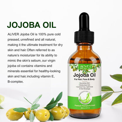 Jojoba Oil 60ml - 100% Pure, Natural & Cold Pressed for Hair & Skin Care,