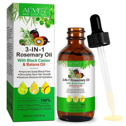 3in1 Rosemary Oil with Black Castor & Batana Oil - Growth, Strength, and Nourish