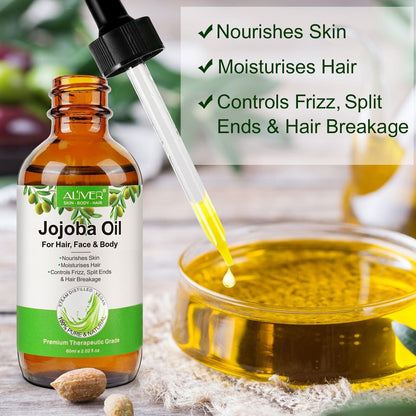 Jojoba Oil 60ml - 100% Pure, Natural & Cold Pressed for Hair & Skin Care,