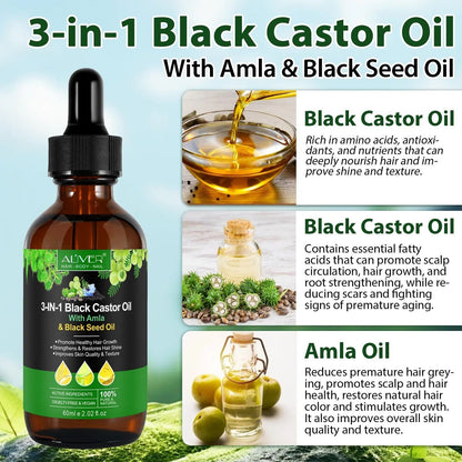 3in1 Black Castor Oil with Amla & Black Seed Oil - Strength, Shine, and Growth