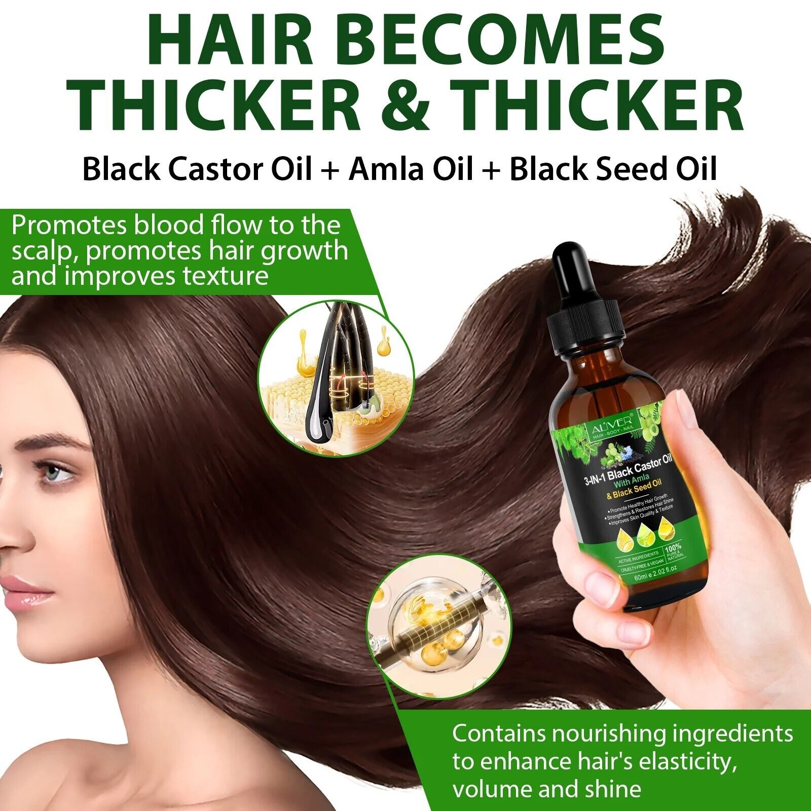 3in1 Black Castor Oil with Amla & Black Seed Oil - Strength, Shine, and Growth