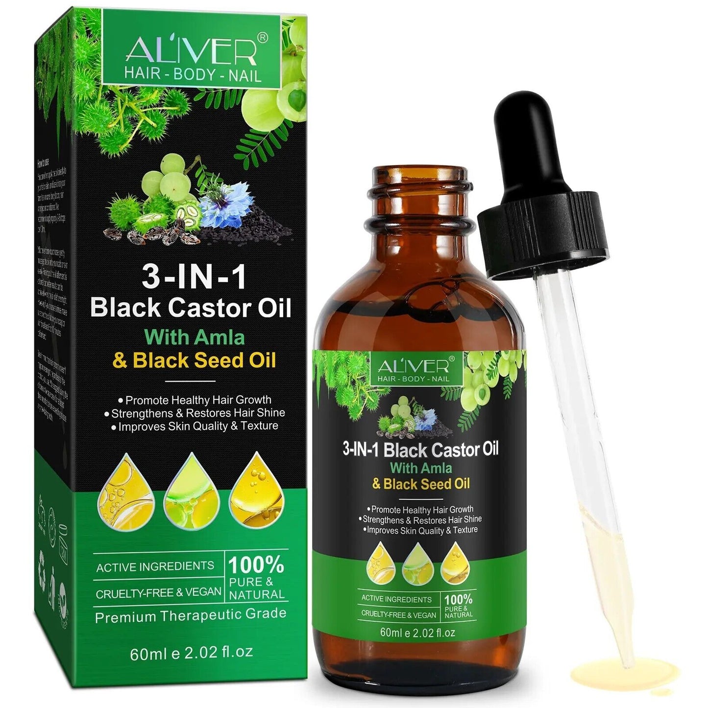 3in1 Black Castor Oil with Amla & Black Seed Oil - Strength, Shine, and Growth