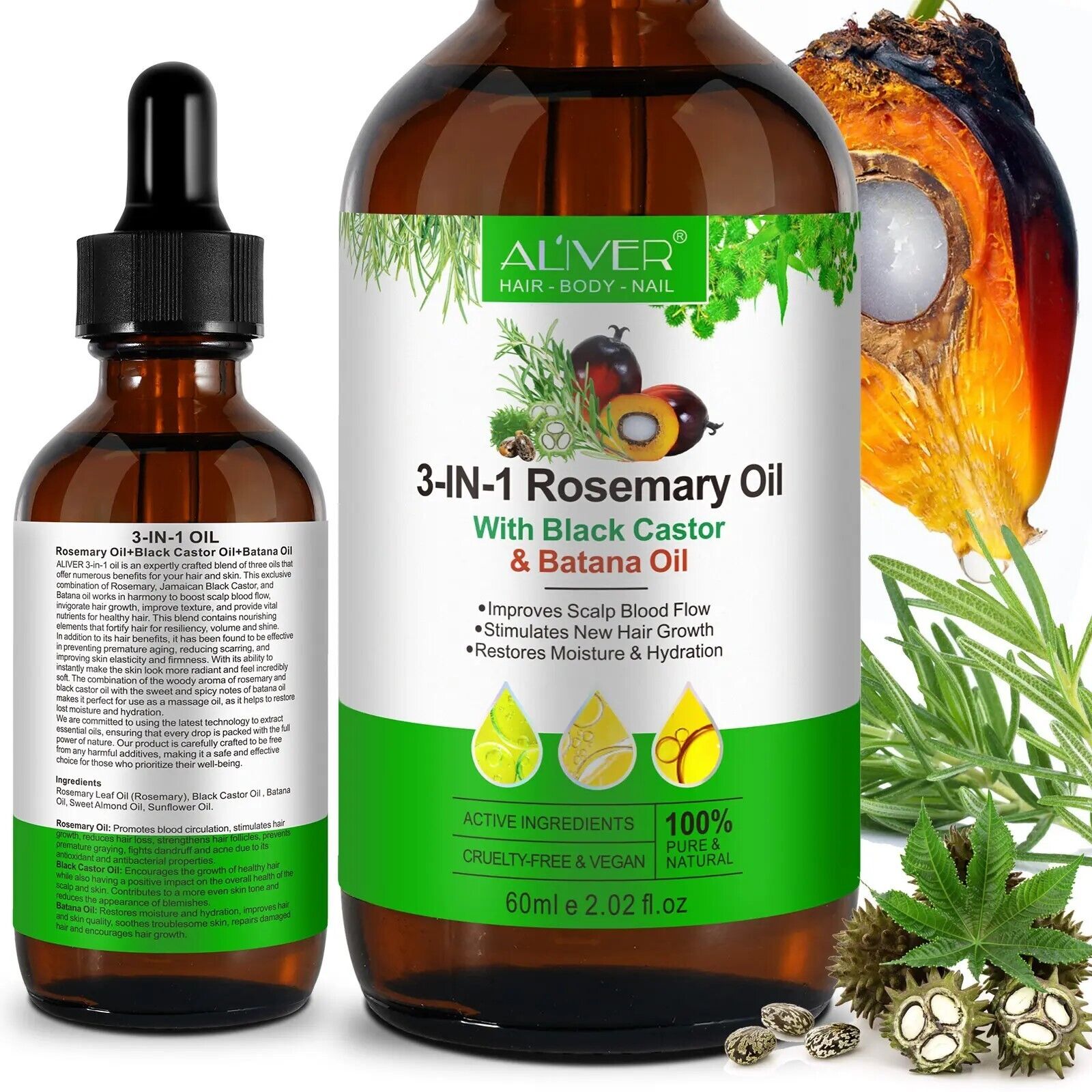 3in1 Rosemary Oil with Black Castor & Batana Oil - Growth, Strength, and Nourish