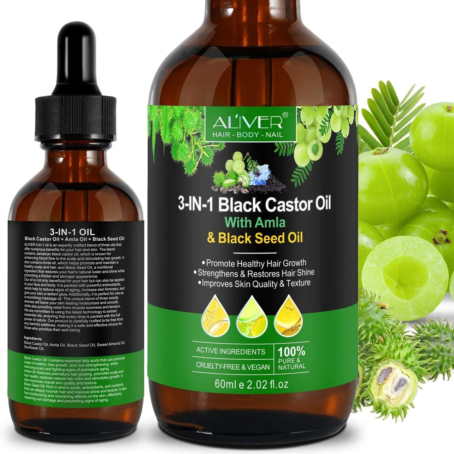 3in1 Black Castor Oil with Amla & Black Seed Oil - Strength, Shine, and Growth