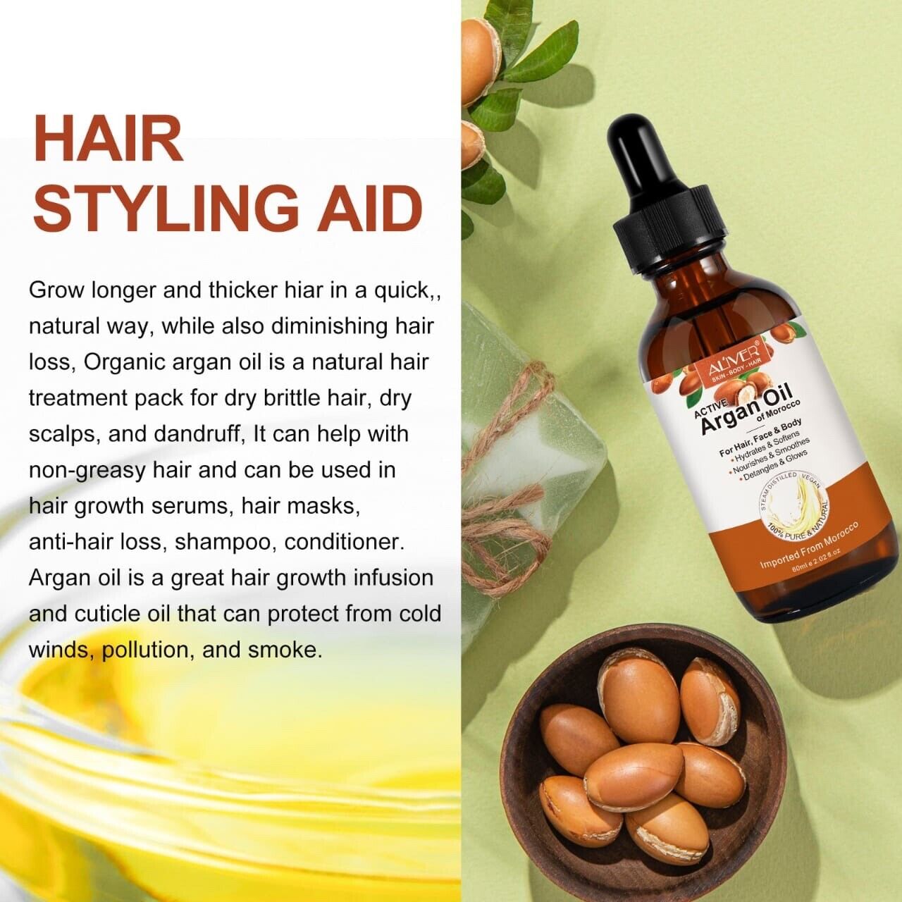 Argan Oil of Morocco 100 % Pure & Cold Pressed  Natural Hair Moisturiser