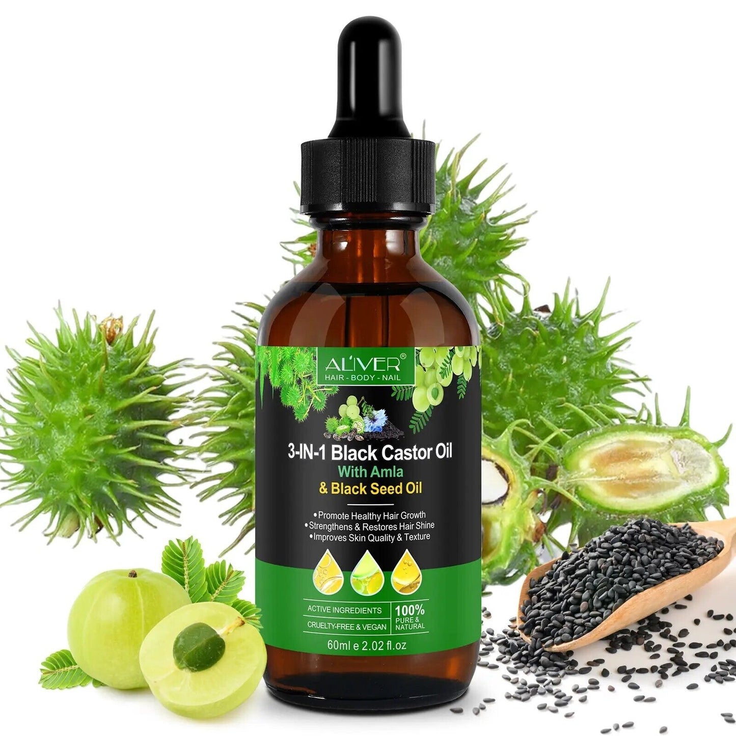 3in1 Black Castor Oil with Amla & Black Seed Oil - Strength, Shine, and Growth