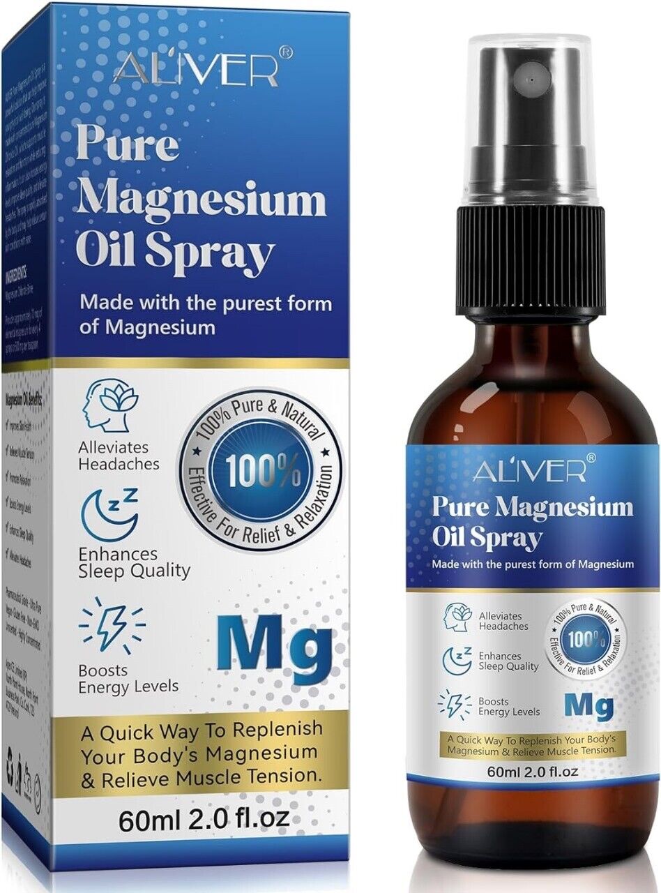 Pure Magnesium Oil Spray- 60ml for Muscle Cramps, Pain Relief, Sleep Aid, Joint